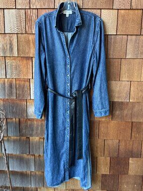 Anthropologie Long Sleeve Blue Denim Belted Midi Shirtdress in Women's X-Large